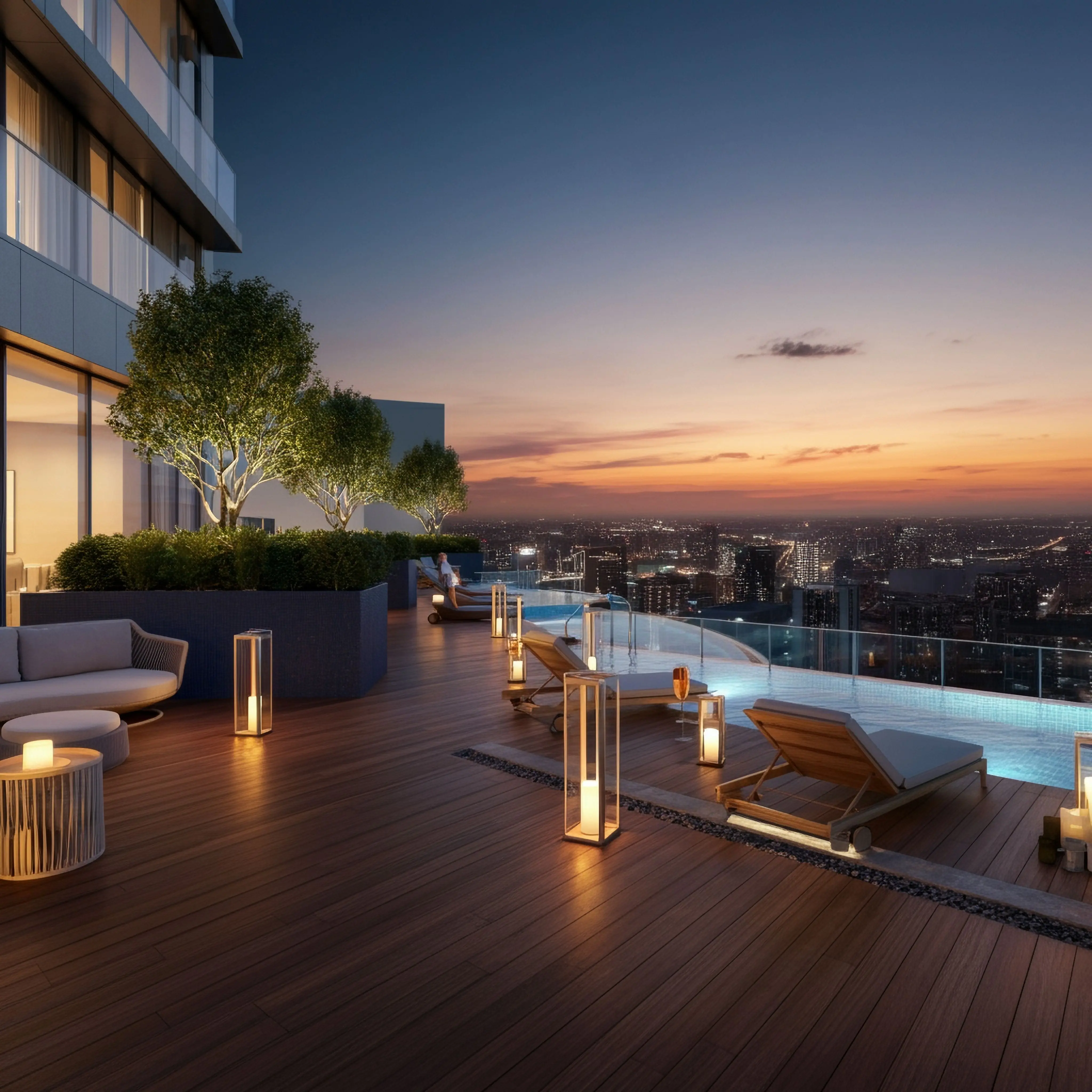 Luxury villa with pool at sunset
